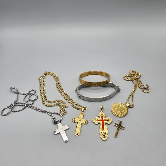 Stainless Steel Religious Christian Jewelry Lot Edforce Pendants Bracelets - Picture 1 of 14